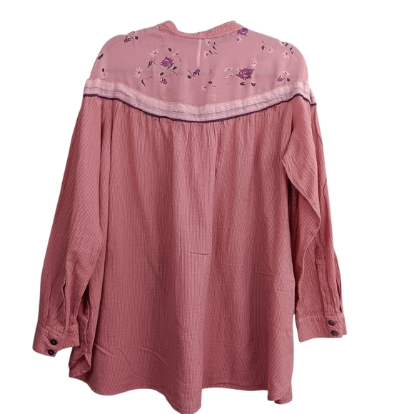 FREE PEOPLE Hearts and Colors Tunic Top Sz M Floral Sheer Long Sleeve Oversized - Picture 5 of 13